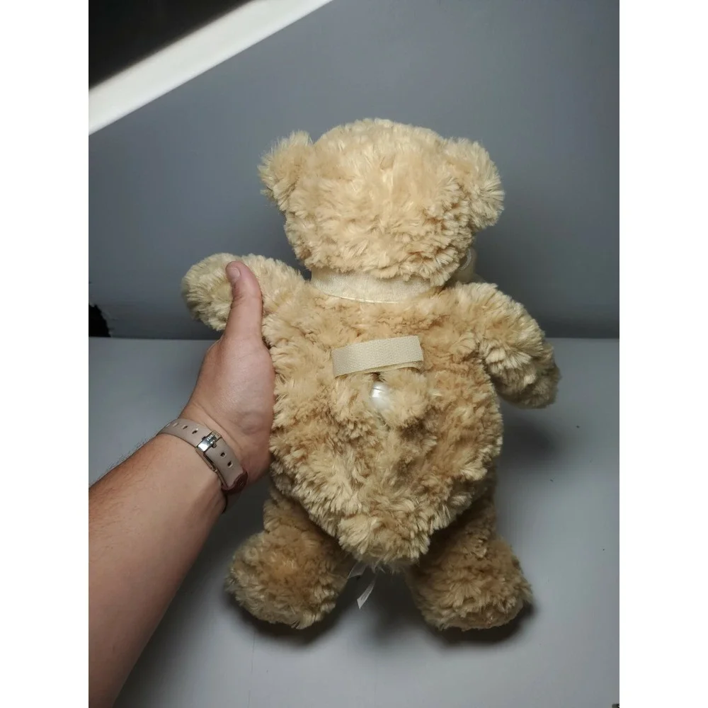 Gund Baby Beginnings Teddy Plush cream tan brown‎ heart  Fluffy stitched